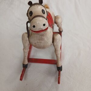 1979 ENESCO Musical Wooden Rocking Horse Music Box Toy Land Works REPAIRED